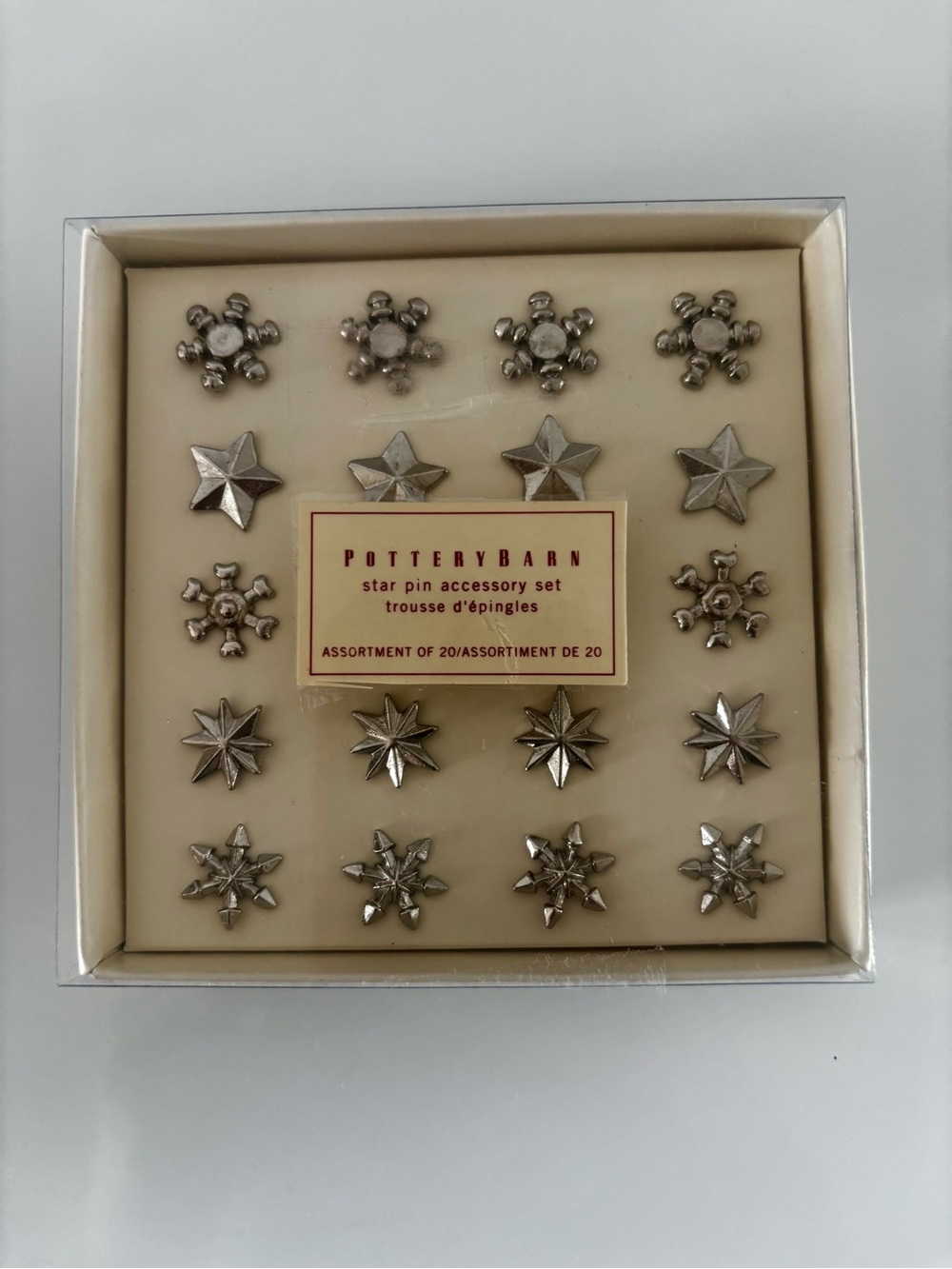 NEW Pottery Barn Architectural Star Pin Set 20 Pins Holiday Decor